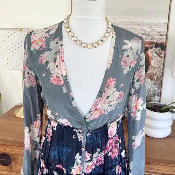 Free People Rare Floral Tiered Mixed Print Maxi Dress XS - Picture 6 of 16